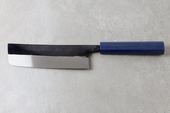 Nakiri 165mm Ishikawa White #2 - Kurouchi finished, Urushi Griff blau