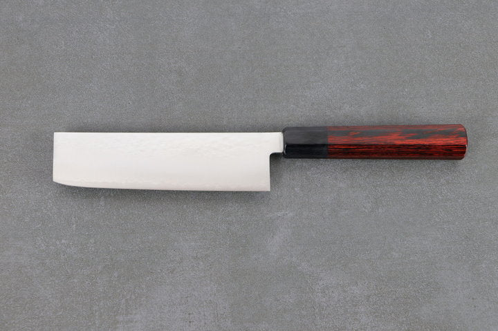 Nakiri 165mm HAP40 Silverback - Tsuchime Finish, Complite Griff Rot