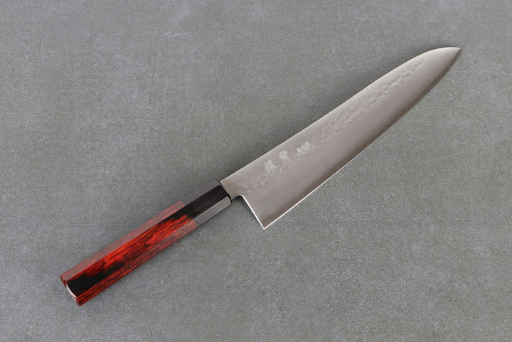 Gyuto 240mm Silverback HAP40 - Tsuchime finished, Complite handle Red