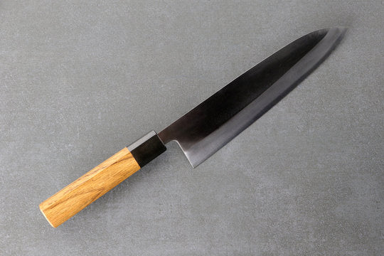 Gyuto 210mm Yoshimitsu Blue #2 - polish finished, Urushi handle transparent - black