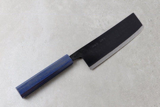 Nakiri 165mm Ishikawa White #2 - Kurouchi finished, Urushi Griff blau