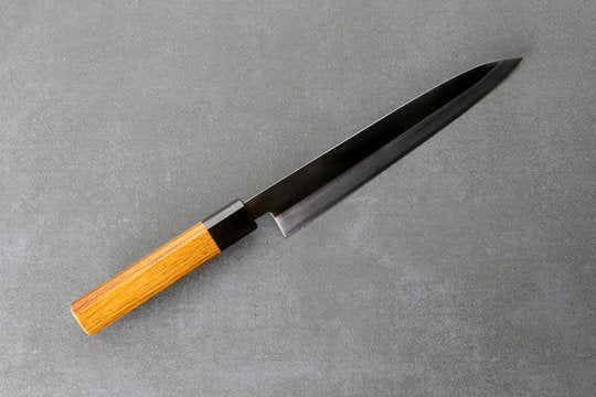 Petty knife 21 cm Yoshimitsu Aogami steel - polish finished, Urushi handle transparent - black