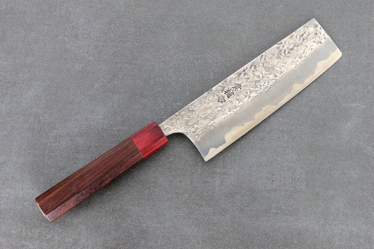 Nakiri Messer 17cm Kisuke ATS34 Stahl - Tsuchime Klinge und Rosenholz Griff