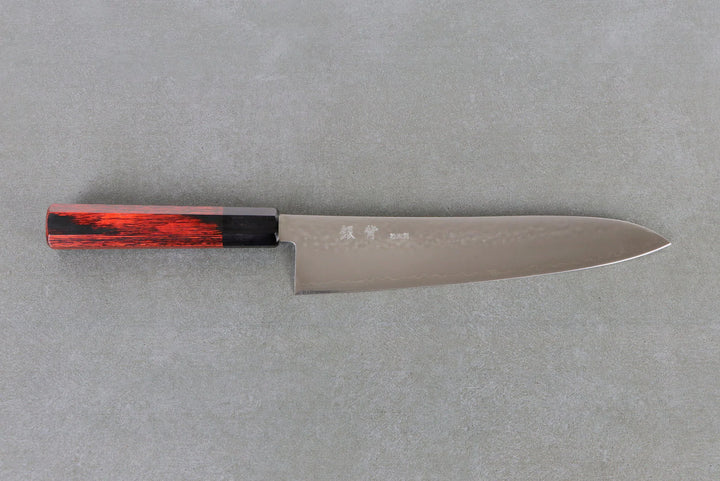 Gyuto 240mm Silverback HAP40 - Tsuchime finished, Complite handle Red