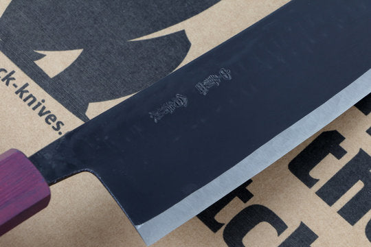 Nakiri 165mm Ishikawa White #2 - Kurouchi finished, Urushi Griff lila