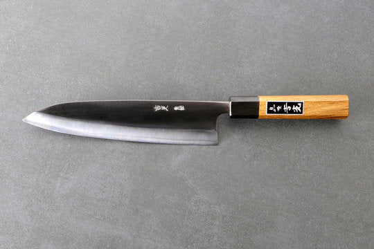 Gyuto 210mm Yoshimitsu Blue #2 - polish finished, Urushi handle transparent - black