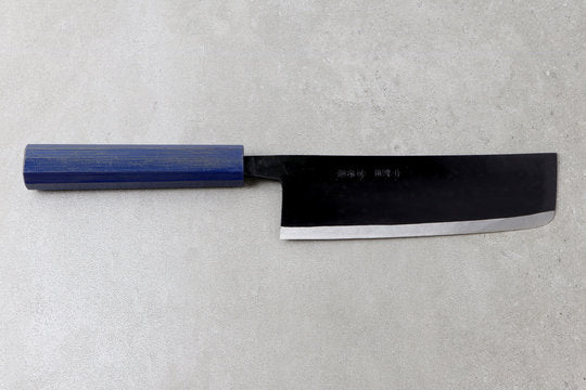 Nakiri 165mm Ishikawa White #2 - Kurouchi finished, Urushi Griff blau