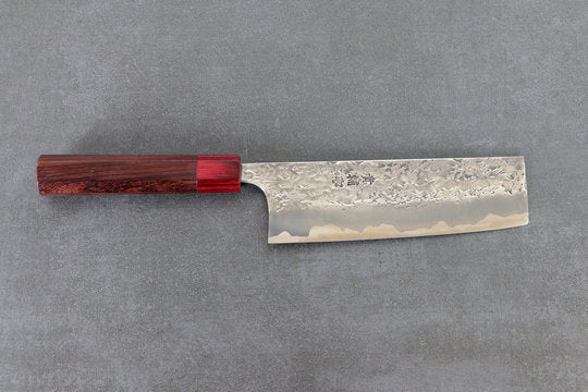 Nakiri Messer 17cm Kisuke ATS34 Stahl - Tsuchime Klinge und Rosenholz Griff