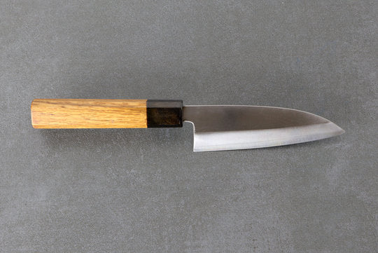 Petty 120mm Yoshimitsu Aogami Stahl  - Politur finished, Urushi Griff transparent - schwarz