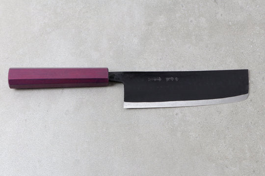 Nakiri 165mm Ishikawa White #2 - Kurouchi finished, Urushi Griff lila