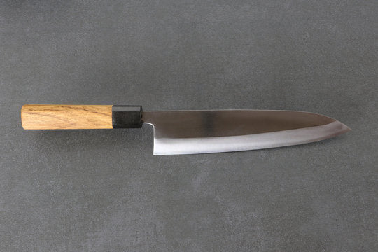 Gyuto 210mm Yoshimitsu Blue #2 - polish finished, Urushi handle transparent - black