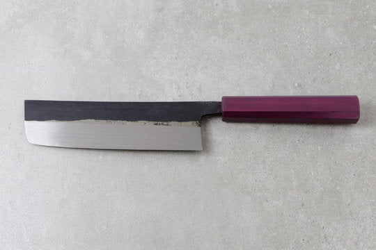 Nakiri 165mm Ishikawa White #2 - Kurouchi finished, Urushi Griff lila