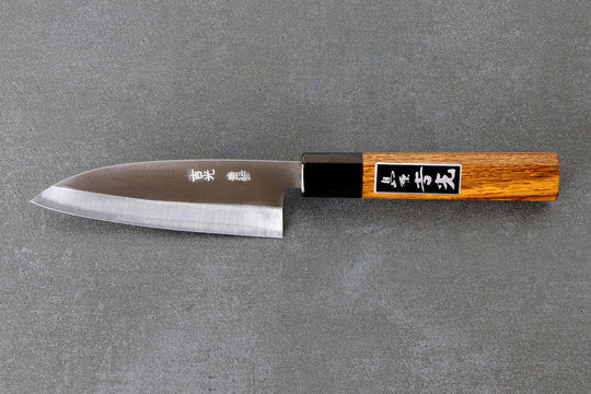 Petty 120mm Yoshimitsu Aogami Stahl  - Politur finished, Urushi Griff transparent - schwarz