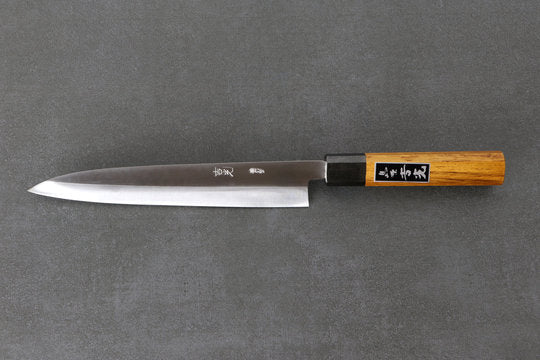 Petty knife 21 cm Yoshimitsu Aogami steel - polish finished, Urushi handle transparent - black