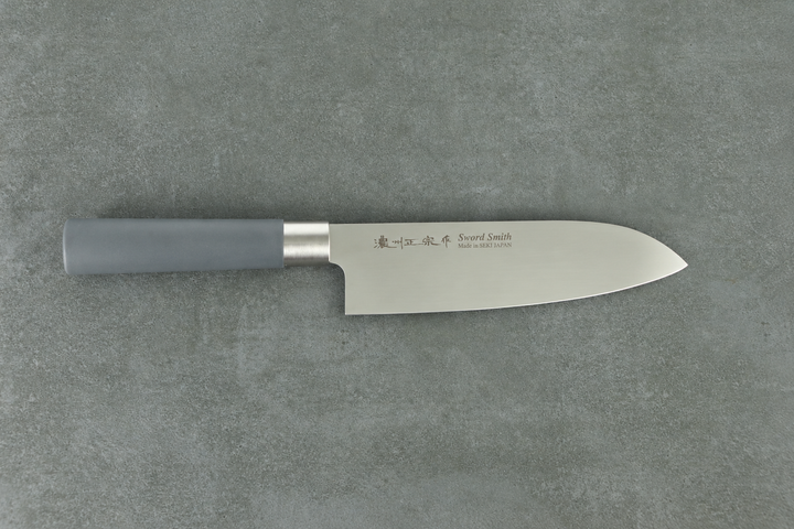 Japanisches Santokumesser 17 cm mit grau-blauer Griff