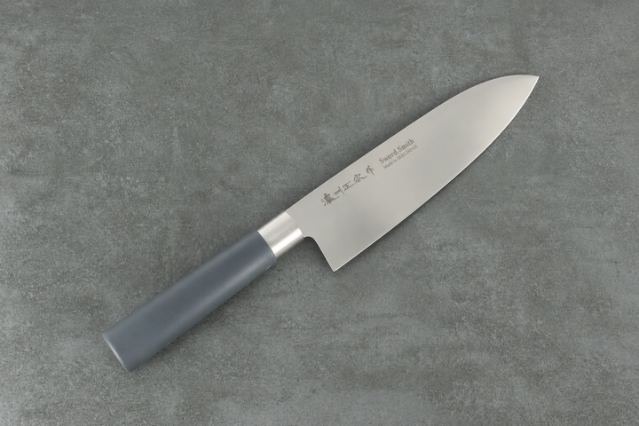 Japanisches Santokumesser 17 cm mit grau-blauer Griff