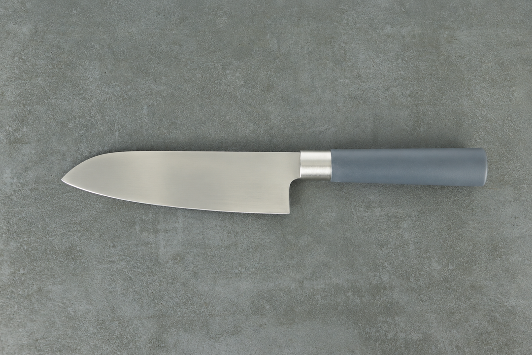 Japanisches Santokumesser 17 cm mit grau-blauer Griff